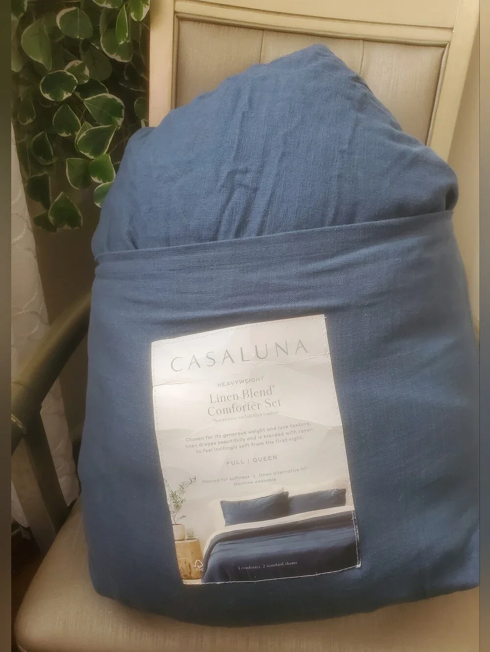 Casaluna Full/Queen Heavyweight Linen Blend Duvet Cover And Sham Ser Dark Blue